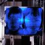 Interaction-forte, installation multimédia interactive, transfert photo sur plexiglas, détail, 2001